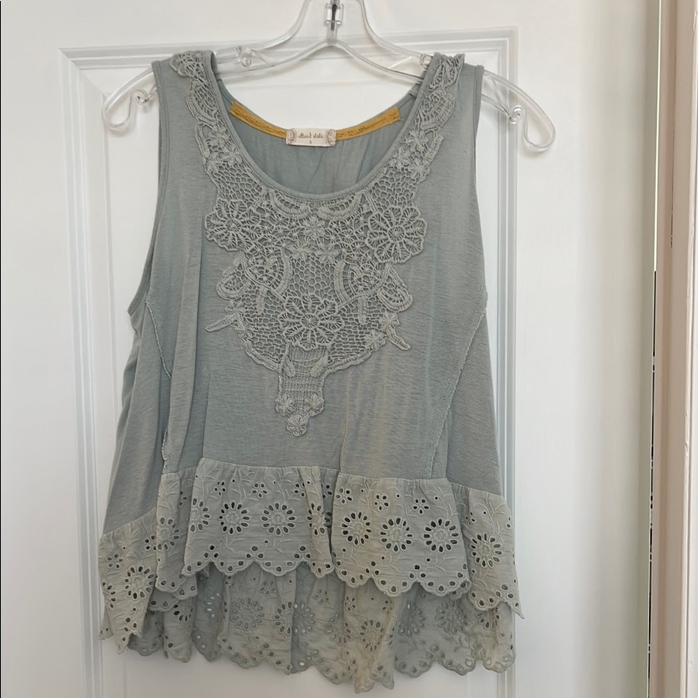 Altar'd State Green Embellished Peplum Tank Top